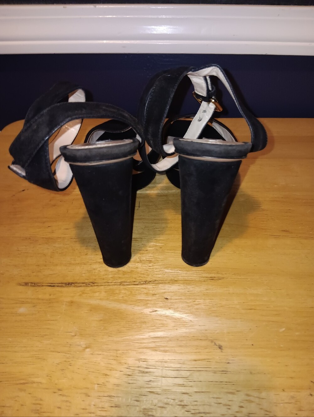 Prada Black Suede Open Toe Heeled Sandals Size 37 1/2 - Picture 4 of 5